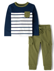 Ensemble 2 pièces rayé colorblock pour bébé et tout-petit garçon