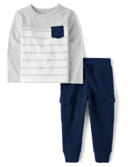 Baby And Toddler Boys Striped Colorblock 2-Piece Outfit Set