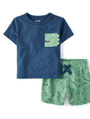 Baby And Toddler Boys Dino 2-Piece Outfit Set