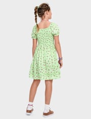 Girls Floral Smocked Ruffle Dress