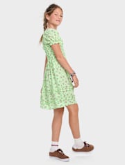 Girls Floral Smocked Ruffle Dress