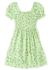 Girls Floral Smocked Ruffle Dress