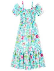 Womens Matching Family Tropical Midi Off Shoulder Dress