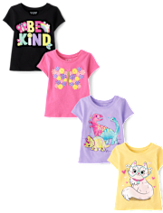 Baby And Toddler Girls Animal Graphic Tee 4-Pack