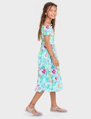 Girls Matching Family Tropical Midi Off Shoulder Dress