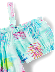 Girls Matching Family Tropical Midi Off Shoulder Dress