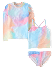 Girls Rainbow Marble 3-Piece Swimsuit