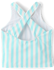 Girls Striped Cross Back Tankini Swimsuit