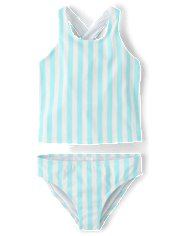Girls Striped Cross Back Tankini Swimsuit