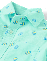 Chemise boutonnée en popeline à motif d'œufs de Pâques pour garçon