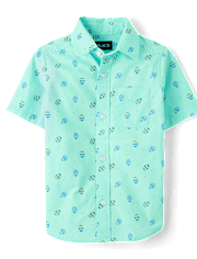 Chemise boutonnée en popeline à motif d'œufs de Pâques pour garçon