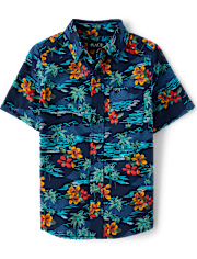 Boys Tropical Poplin Button Up Shirt