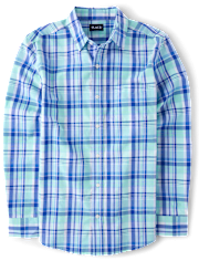 Mens Dad And Me Plaid Poplin Button Up Shirt