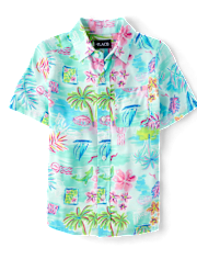 Boys Matching Family Tropical Button Up Shirt