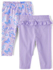 Baby Girls Butterfly Ruffle Leggings 2-Pack