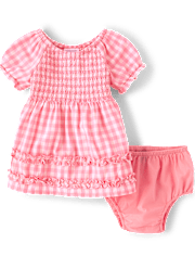 Robe à volants froncés en popeline vichy pour bébé fille, motif maman et moi