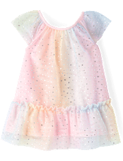 Robes à volants en maille pour bébés filles, arc-en-ciel chatoiement
