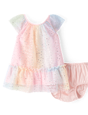 Robes à volants en maille pour bébés filles, arc-en-ciel chatoiement