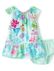 Baby Girls Matching Family Tropical Ruffle Dress