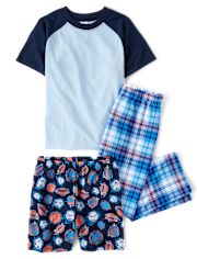 Boys Sports Plaid 3-Piece Pajama Set