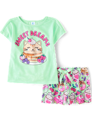 Girls Cat Breakfast Pajamas