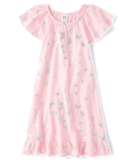 Girls Foil Butterfly Ruffle Nightgown