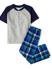 Boys Plaid Henley Pajamas