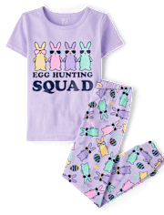 Girls Matching Family Egg Hunting Squad Snug Fit Cotton Pajamas