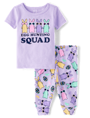 Pyjama en coton ajusté pour bébé et petite fille, ensemble assorti pour la chasse aux œufs