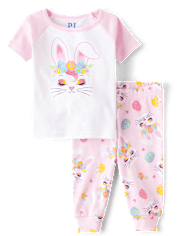Pyjama ajusté en coton pour bébé et petite fille avec motif lapin