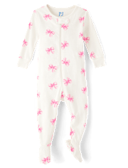 Baby And Toddler Girls Bow Snug Fit Cotton Footed One Piece Pajamas