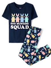 Boys Matching Family Egg Hunting Squad Snug Fit Cotton Pajamas