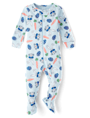 Pyjama une pièce ajusté en coton avec pieds pour bébé et tout-petit garçon, lunettes de soleil lapin