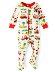 Pyjama une pièce ajusté en coton avec pieds pour bébé et tout-petit garçon, motif camion de pompiers