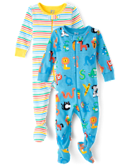 Baby And Toddler Rainbow Alphabet Snug Fit Cotton Footed One Piece Pajamas 2-Pack
