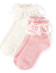 Girls Pointelle Ruffle Midi Socks 2-Pack