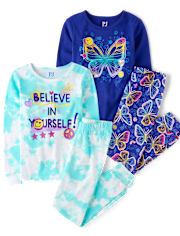 Girls Butterfly Believe Snug Fit Cotton Pajamas 2-Pack