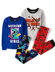 Boys Dino Ninja Snug Fit Cotton Pajamas 2-Pack