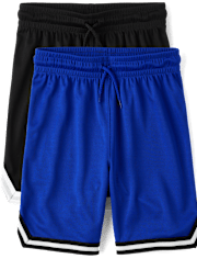 Boys Striped Hem Mesh Basketball Shorts 2-Pack