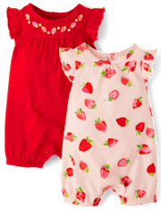 Baby Girls Strawberry Romper 2-Pack