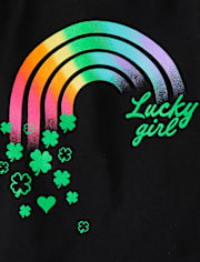 Baby And Toddler Girls St. Patrick's Day Lucky Girl Rainbow Graphic Tee
