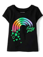 Baby And Toddler Girls St. Patrick's Day Lucky Girl Rainbow Graphic Tee