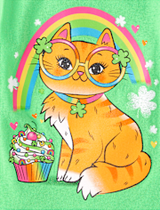 Baby And Toddler Girls St. Patrick's Day Cat Graphic Tee