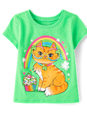 Baby And Toddler Girls St. Patrick's Day Cat Graphic Tee