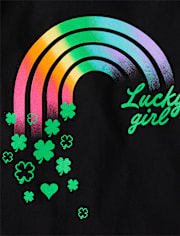 Girls St. Patrick's Day Lucky Girl Rainbow Graphic Tee