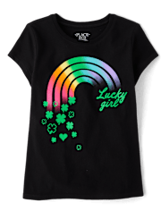 Girls St. Patrick's Day Lucky Girl Rainbow Graphic Tee
