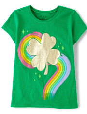 Girls St. Patrick's Day Four-Leaf Clover Graphic Tee