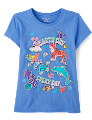 Girls Earth Day Animals Graphic Tee