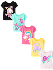 Baby And Toddler Girls Animal Graphic Tee 5-Pack