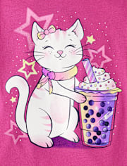 Girls Cat Drink Graphic Tee